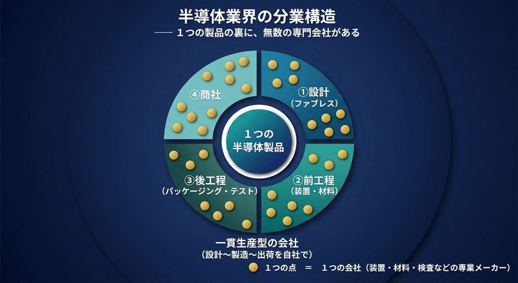 半導体業界のバリューチェーン　4つの区分で理解する